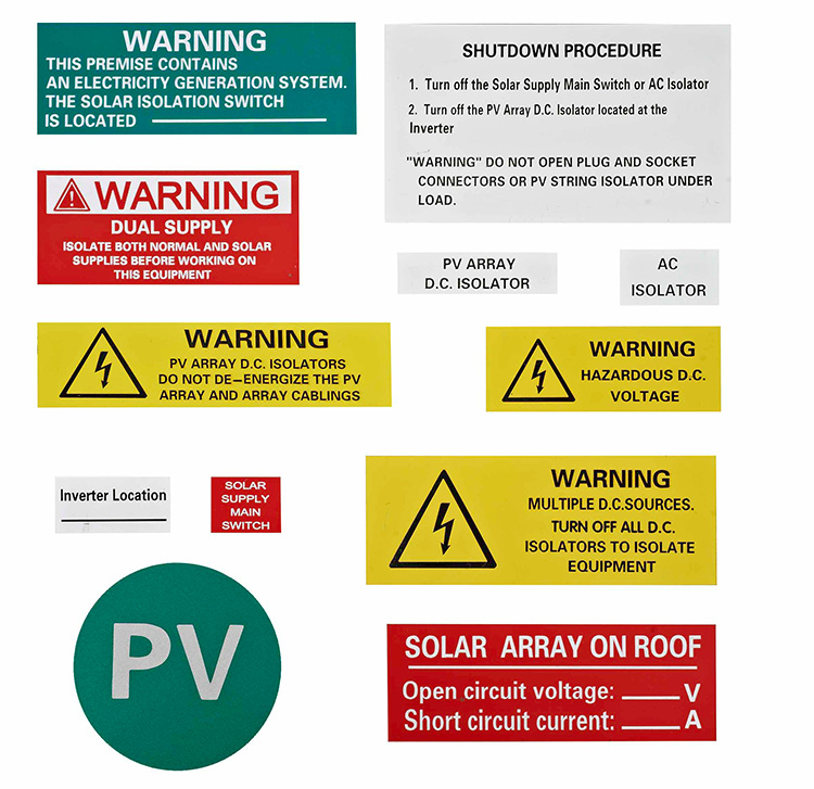 Chenjezo Labels Kwa Pv System